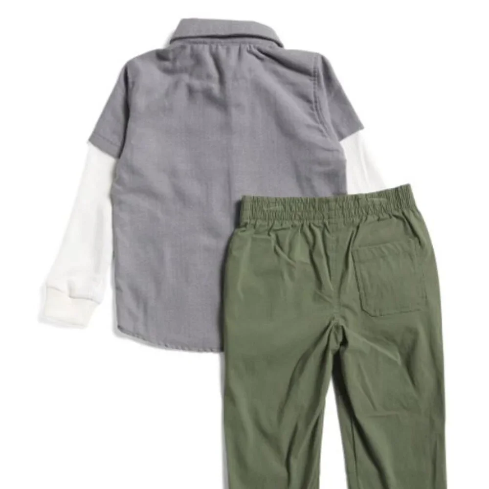 NWT DKNY Little Boy 2pc Woven Twofer Shirt and Pants Set